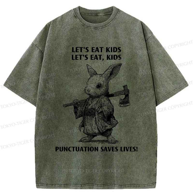 Kyoto-Lion Punctuation Saves Lives-Samurai Rabbit Washed T-Shirt