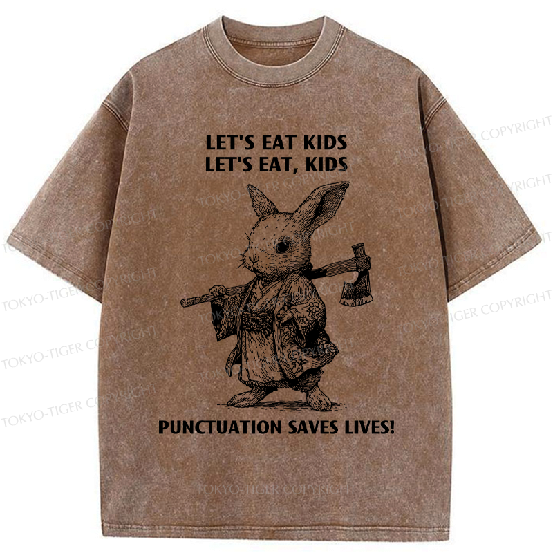 Kyoto-Lion Punctuation Saves Lives-Samurai Rabbit Washed T-Shirt