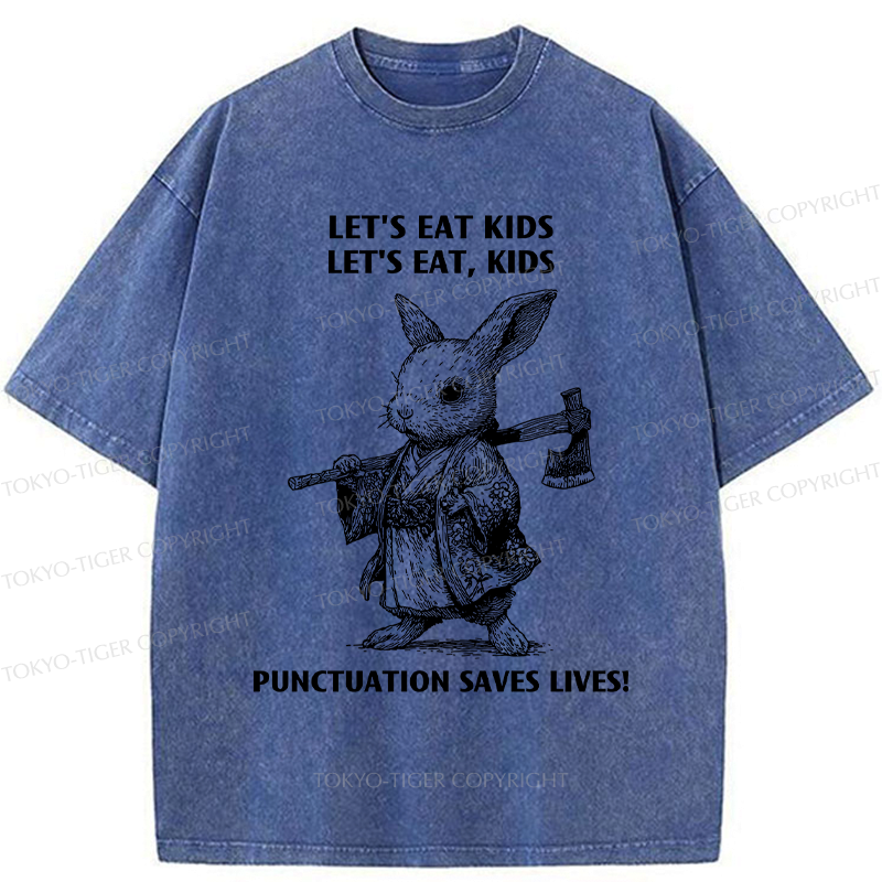 Kyoto-Lion Punctuation Saves Lives-Samurai Rabbit Washed T-Shirt
