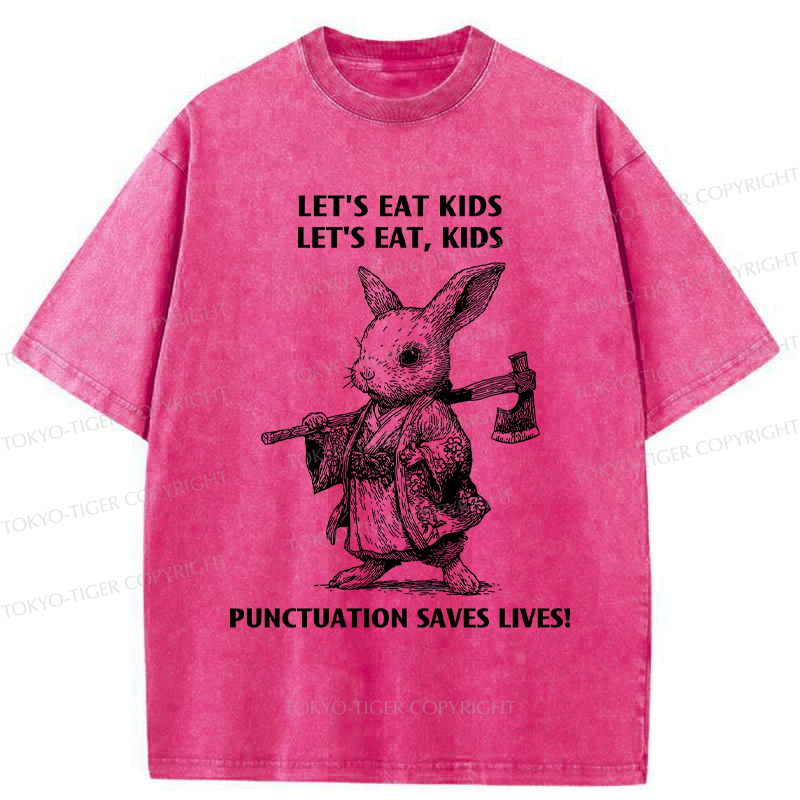 Kyoto-Lion Punctuation Saves Lives-Samurai Rabbit Washed T-Shirt