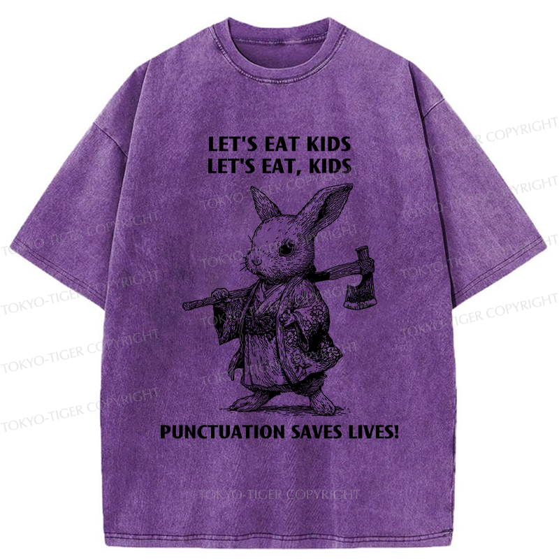 Kyoto-Lion Punctuation Saves Lives-Samurai Rabbit Washed T-Shirt