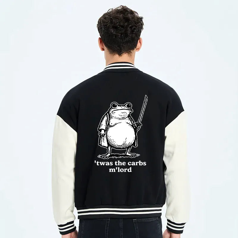 funny fat samurai frog varsity jacket