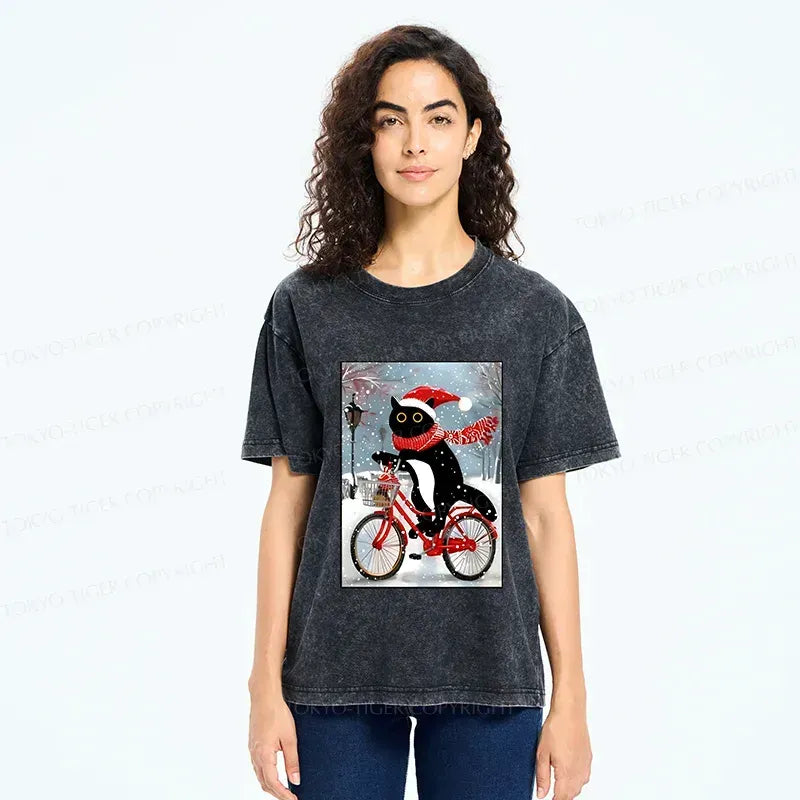 Japanese vintage black cat bicycle t-shirt