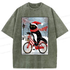 Japanese vintage black cat bicycle t-shirt
