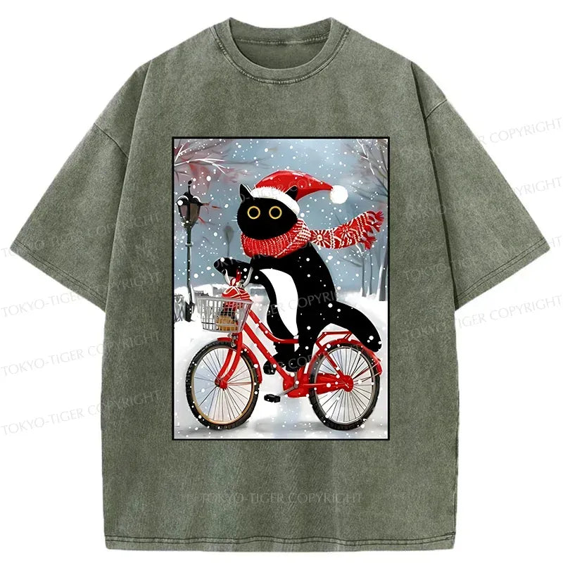 Japanese vintage black cat bicycle t-shirt