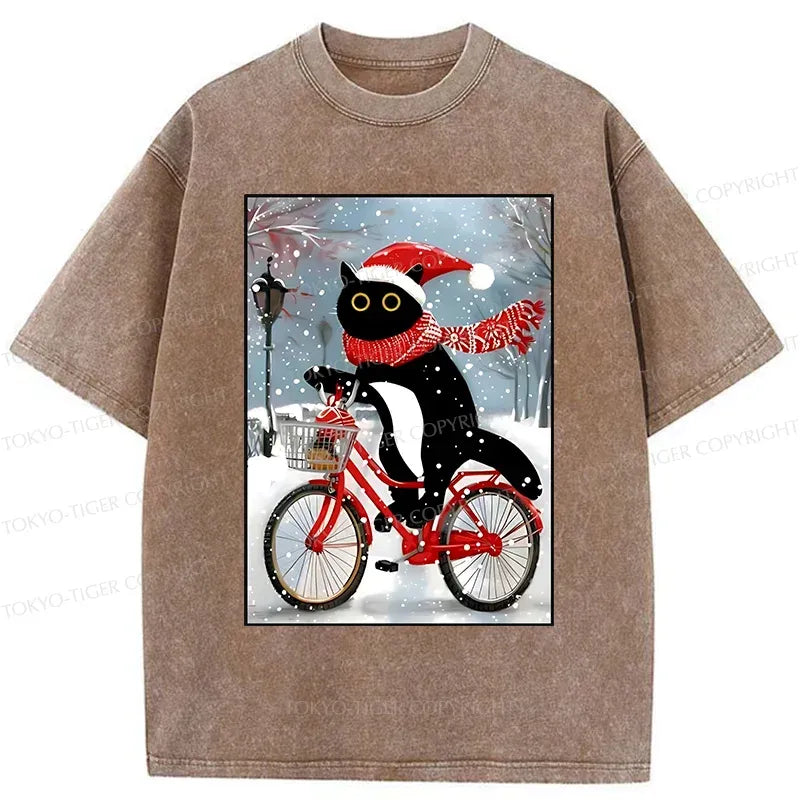 Japanese vintage black cat bicycle t-shirt