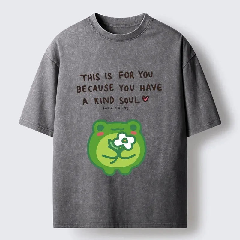 Cute Frog Washed T-Shirt for Gift Idea