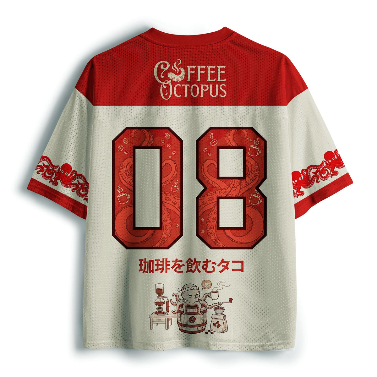 Kyoto-Lion Japanese Coffee-Drinking Octopus Mesh Jersey