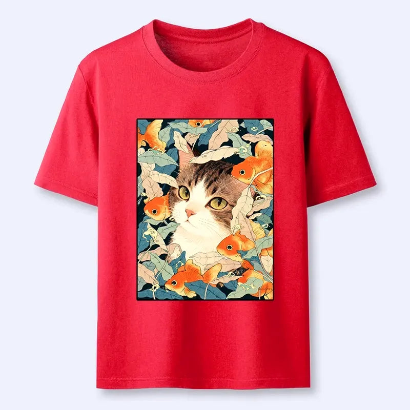 Kyoto-Lion Cat Surrounded By Goldfish Classic T-Shirt