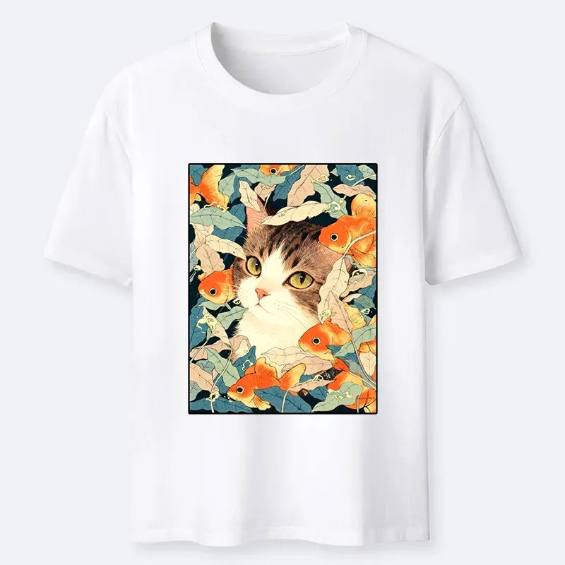 Kyoto-Lion Cat Surrounded By Goldfish Classic T-Shirt