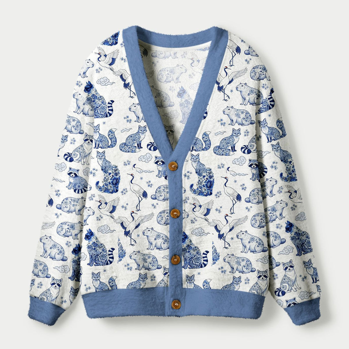 Kyoto-Lion Floral Adorned Animals In Harmony Ugly Cardigan Sweater