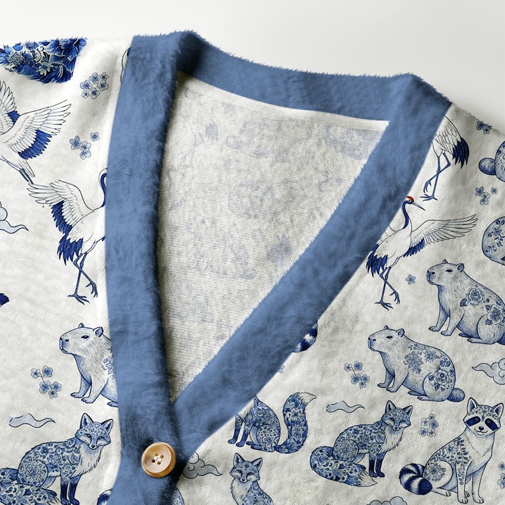 Kyoto-Lion Floral Adorned Animals In Harmony Ugly Cardigan Sweater