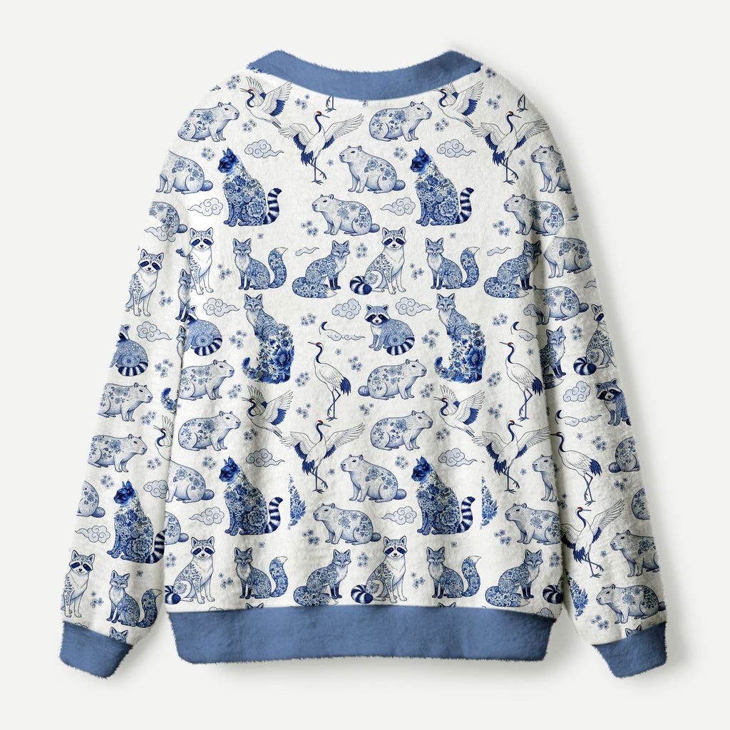 Kyoto-Lion Floral Adorned Animals In Harmony Ugly Cardigan Sweater