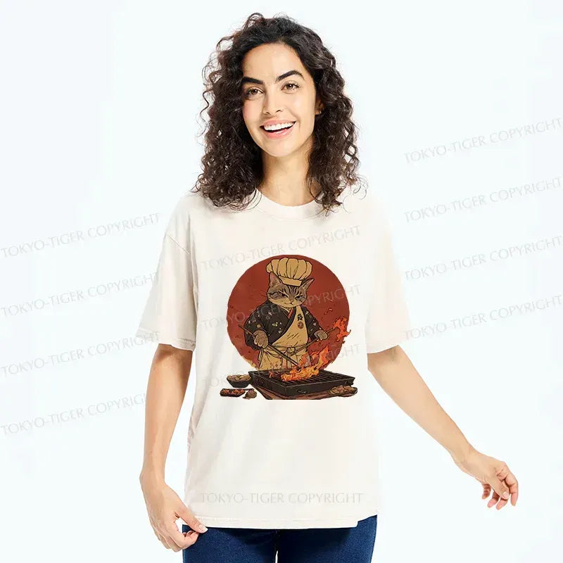 Japanese Cat Chef T-Shirt for Sale