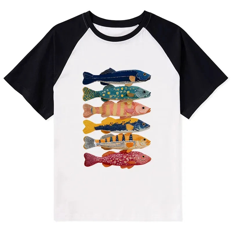 Colorful Fish Art Raglan T-shirt