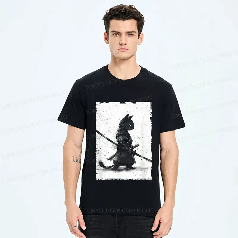 Retro Cat Samurai T-Shirt for Daily Wear