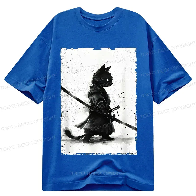 Retro Cat Samurai T-Shirt for Daily Wear
