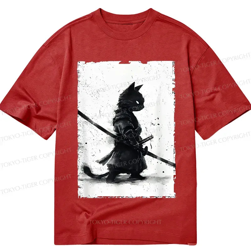 Retro Cat Samurai T-Shirt for Daily Wear