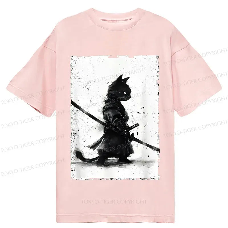 Retro Cat Samurai T-Shirt for Daily Wear