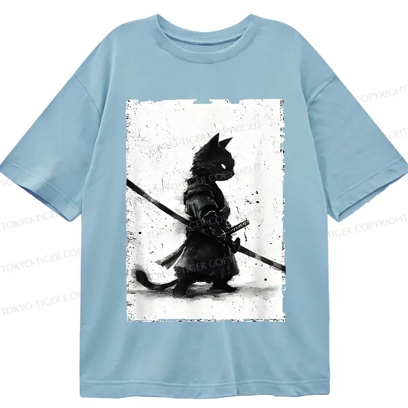 Retro Cat Samurai T-Shirt for Daily Wear