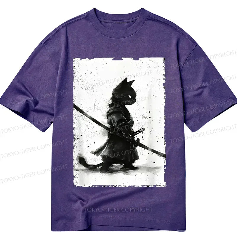 Retro Cat Samurai T-Shirt for Daily Wear