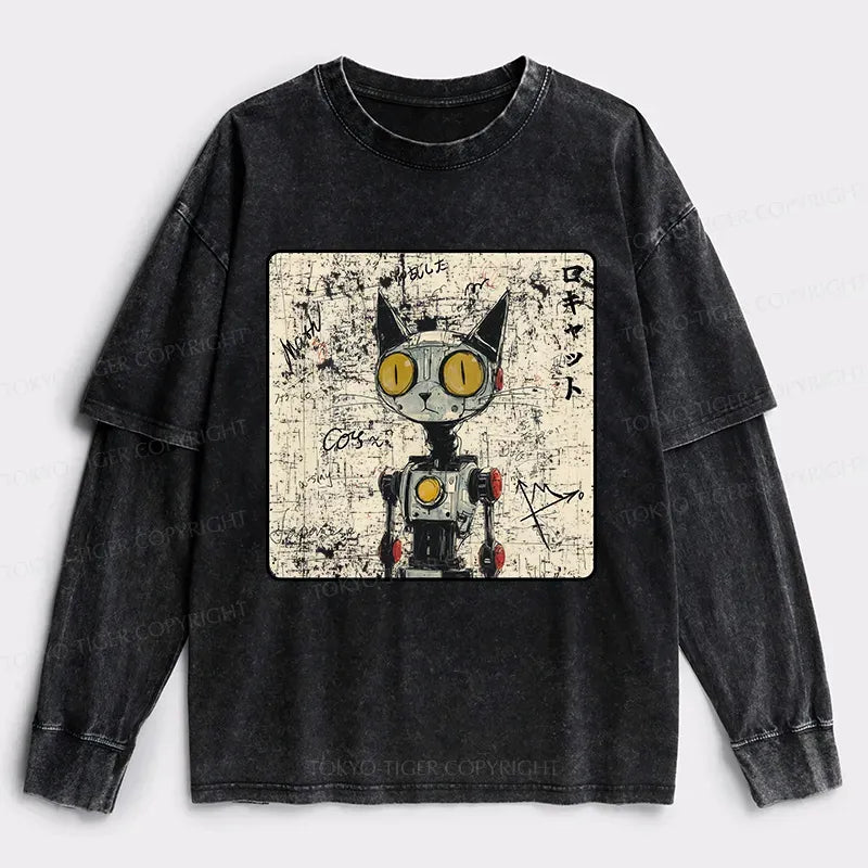 Kyoto-Lion Robot Cat Washed Double Layer T-Shirt
