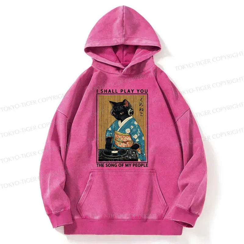 japanese streetwear black cat hoodie for men