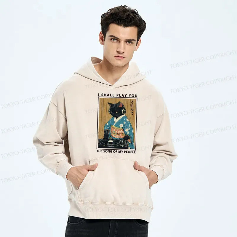 japanese streetwear black cat hoodie for men