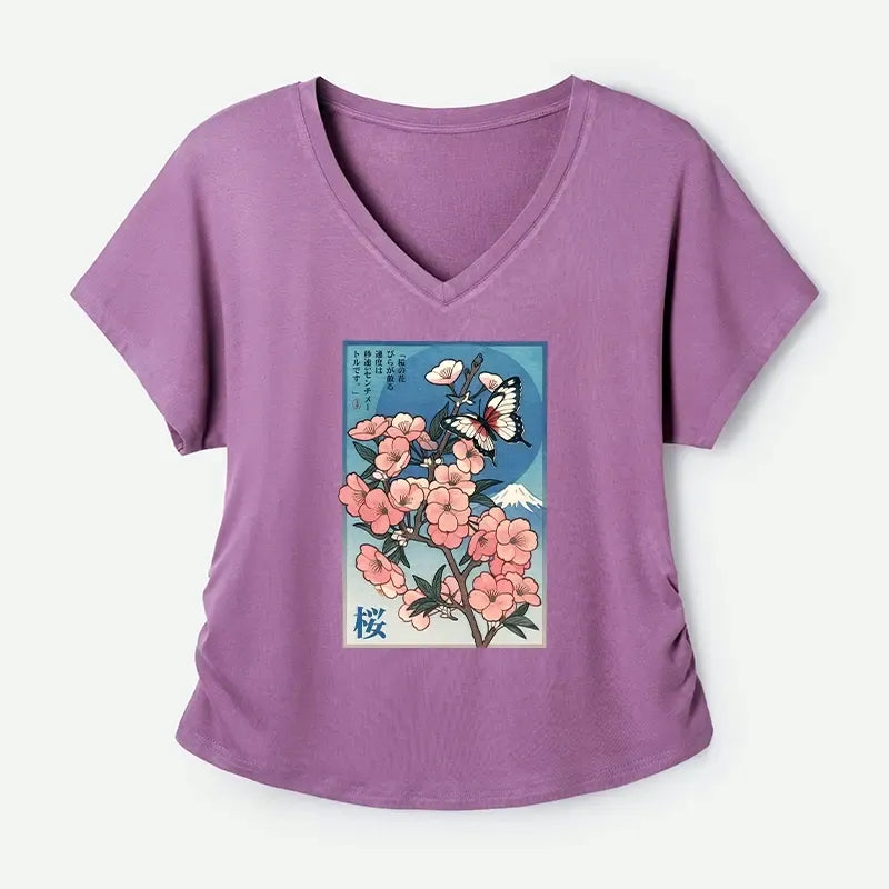Japanese Cherry Blossoms Ukiyo-e T-Shirt for Women