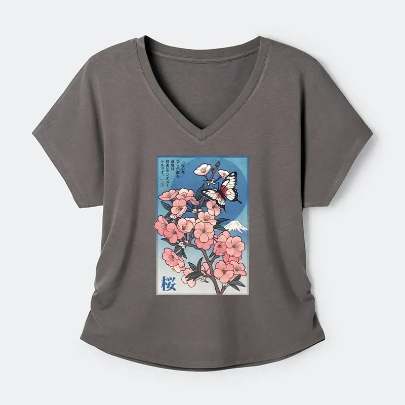 Kyoto-Lion Ukiyoe Japanese Cherry blossoms Poster Modal Dolman Sleeve T-Shirt