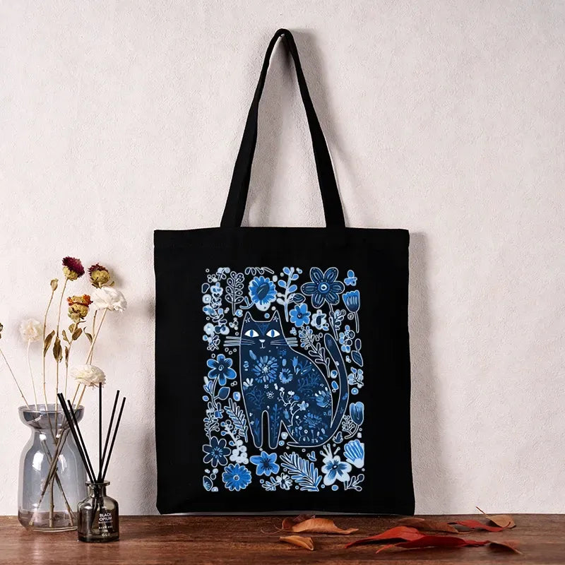 japanese cat among flowers tote bag for daily wear