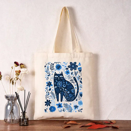 japanese cat among flowers tote bag for daily wear