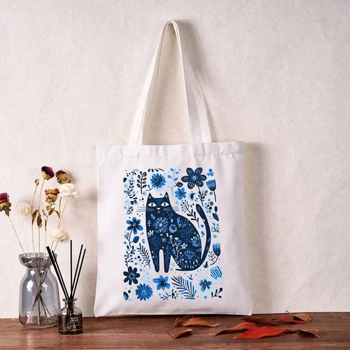 japanese cat among flowers tote bag for daily wear