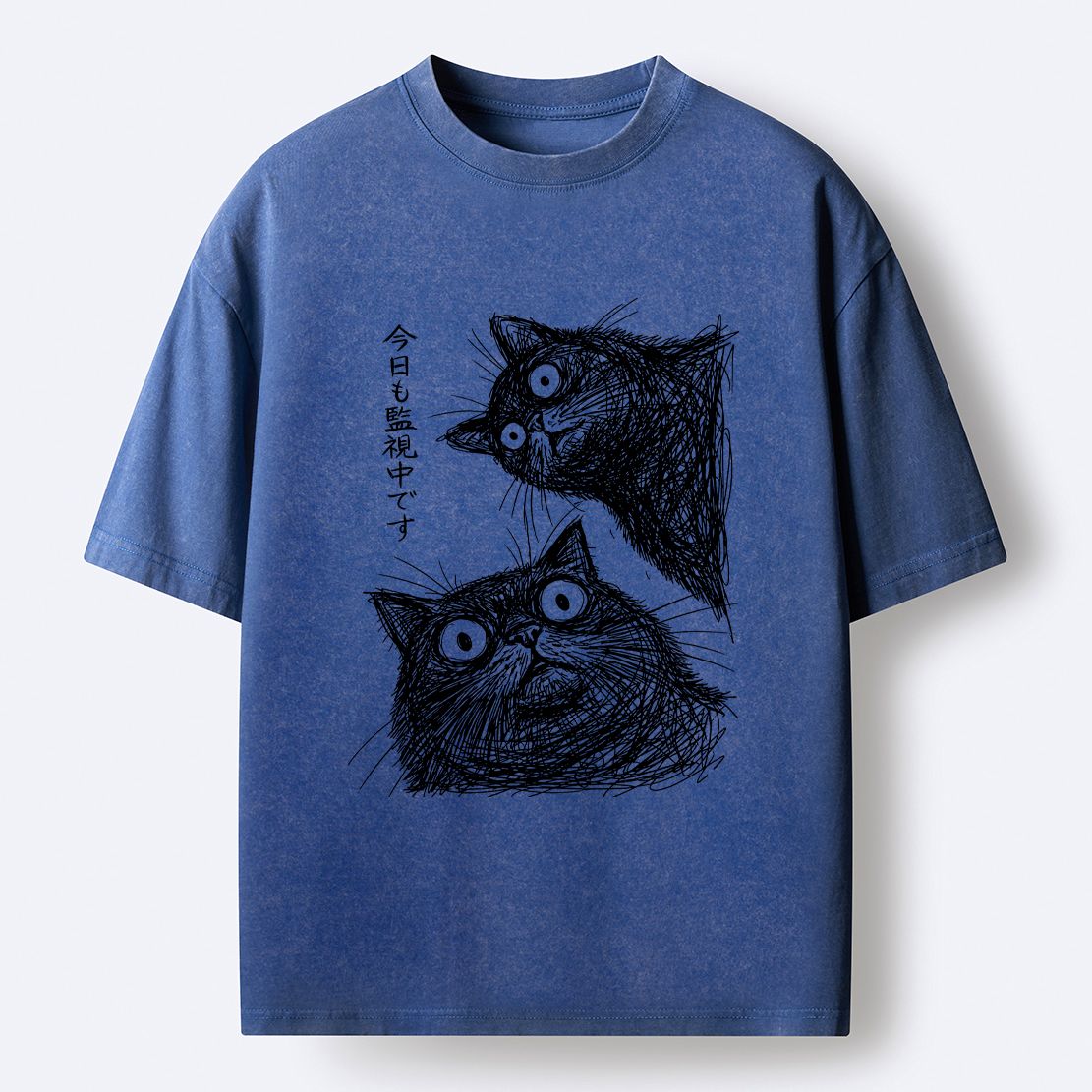 Japanese Washed Cat T-Shirt for Daily Wear