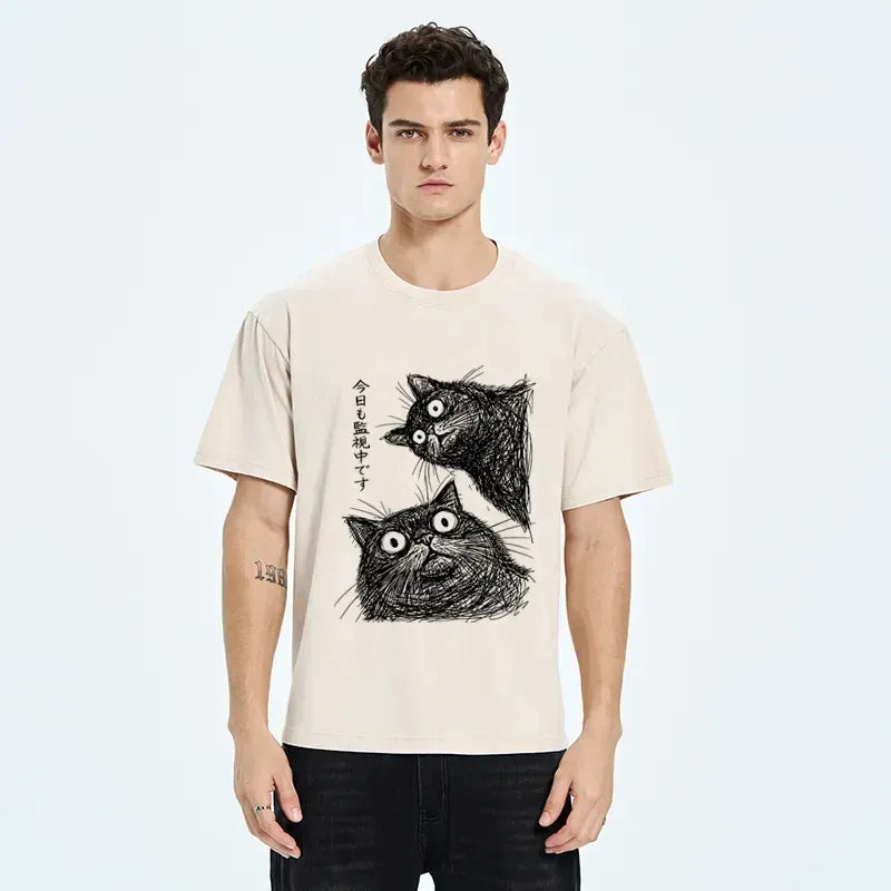 Vintage Ukiyo-e Cat Watching Tee on Sale