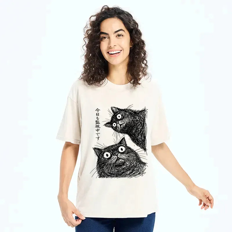 Vintage Ukiyo-e Cat Watching Tee on Sale