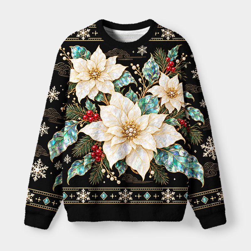 Kyoto-Lion Blooming White Flowers Christmas Ugly Sweatshirt