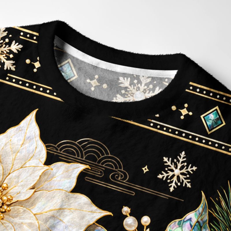 Kyoto-Lion Blooming White Flowers Christmas Ugly Sweatshirt