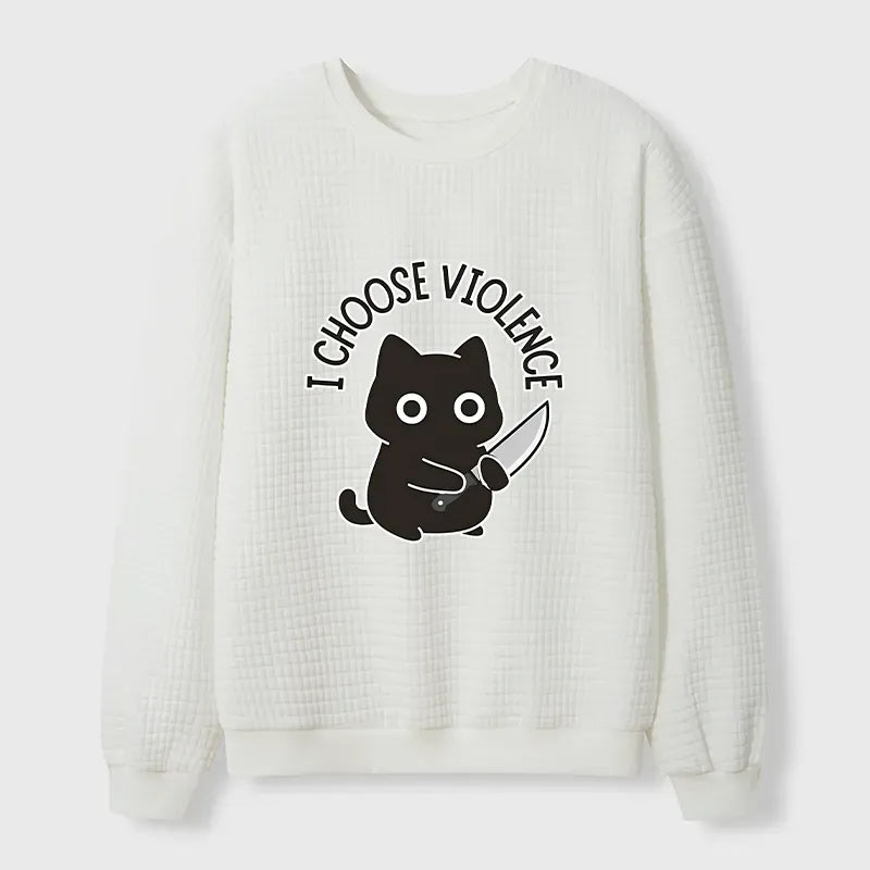 Japanese Black Cat Waffle Sweatshirt for Travel