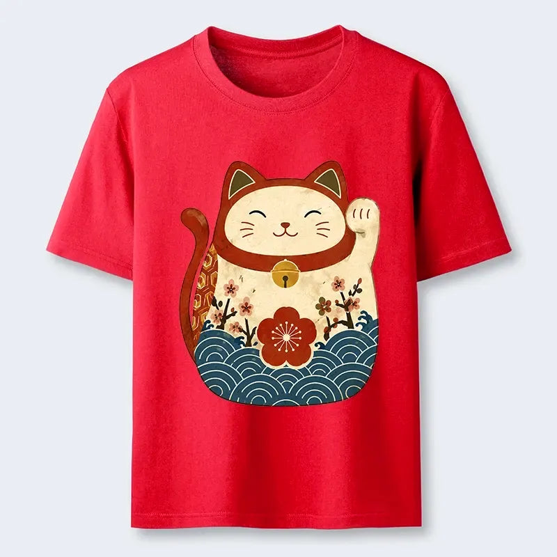 Kyoto-Lion Floral Wave Lucky Maneki Neko Art Classic T-Shirt