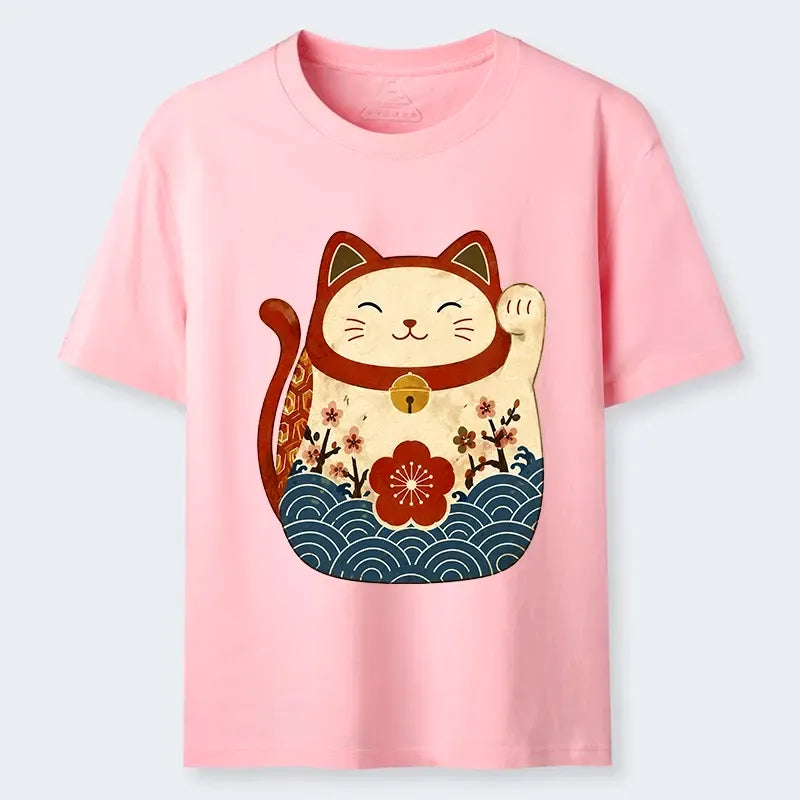 Kyoto-Lion Floral Wave Lucky Maneki Neko Art Classic T-Shirt