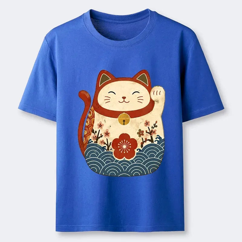 Kyoto-Lion Floral Wave Lucky Maneki Neko Art Classic T-Shirt