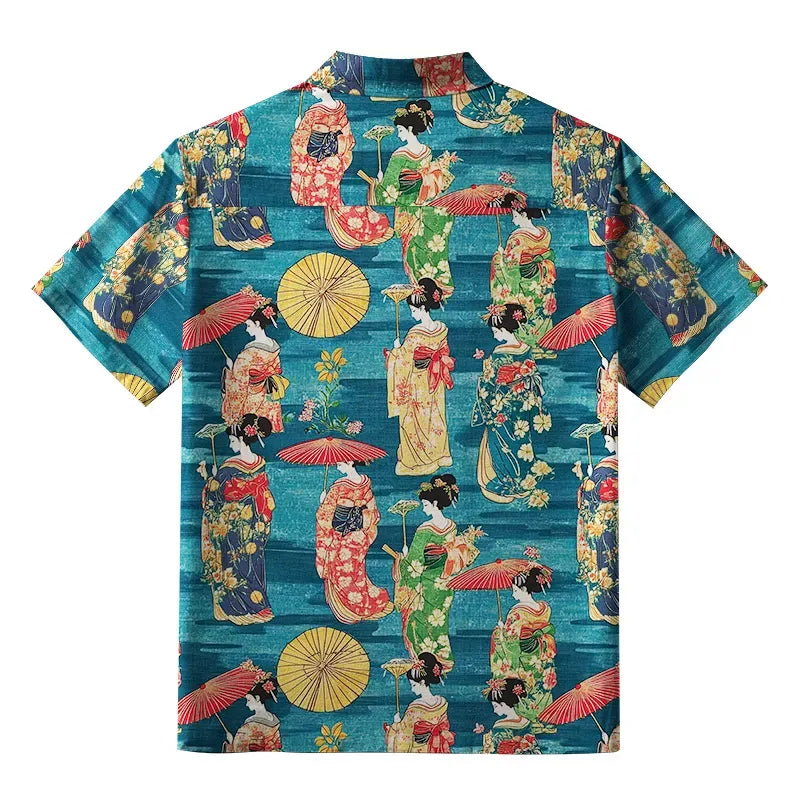 Kyoto-Lion Japanese Geisha Aloha Hawaiian Shirt