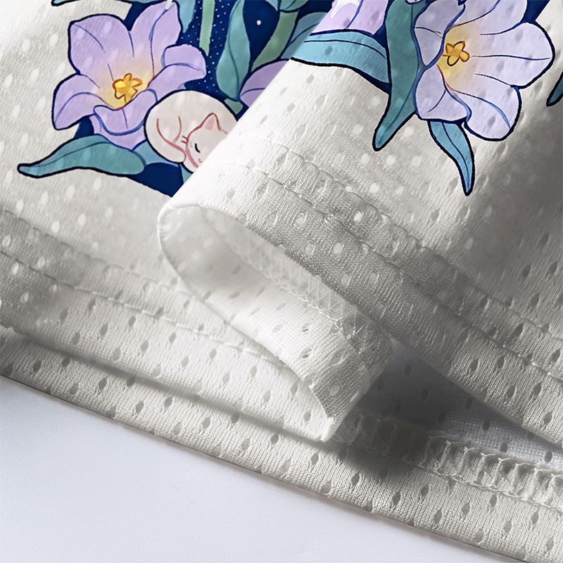 Kyoto-Lion Sleeping Kittens Among Purple Blooms Mesh Jersey