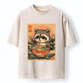 Kyoto-Lion Raccoon Eating Ramen In Wave Style Washed T-Shirt