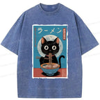 cute black cat ramen t-shirt for men