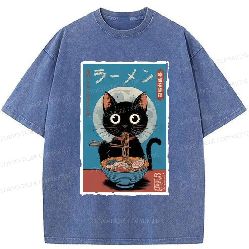 cute black cat ramen t-shirt for men