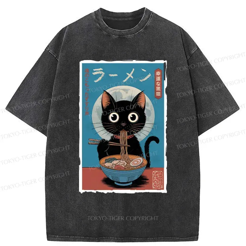 cute black cat ramen t-shirt for men