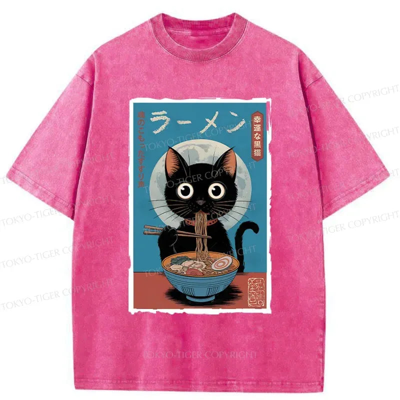 cute black cat ramen t-shirt for men