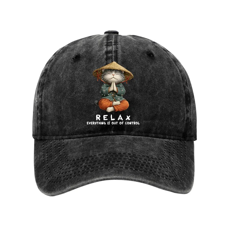 Kyoto-Lion Zen Relax Cat Graphic Washed Cap
